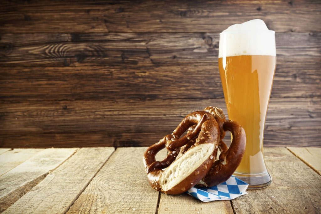 Celebrate Oktoberfest with traditional beer and pretzels. 